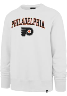47 Philadelphia Flyers Mens White ARCH GAME HEADLINE Long Sleeve Crew Sweatshirt