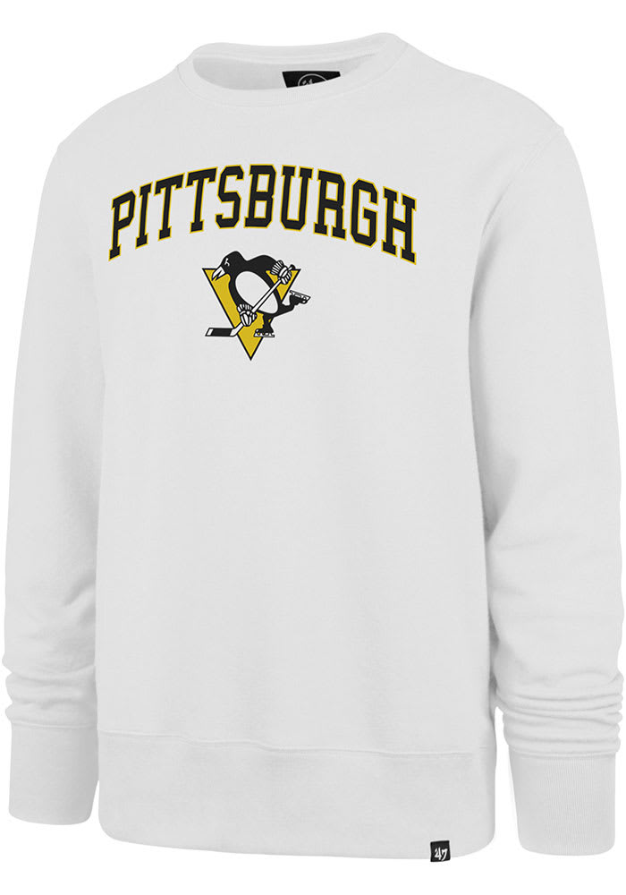 47 Pittsburgh Penguins Mens White ARCH GAME HEADLINE Long Sleeve Crew Sweatshirt