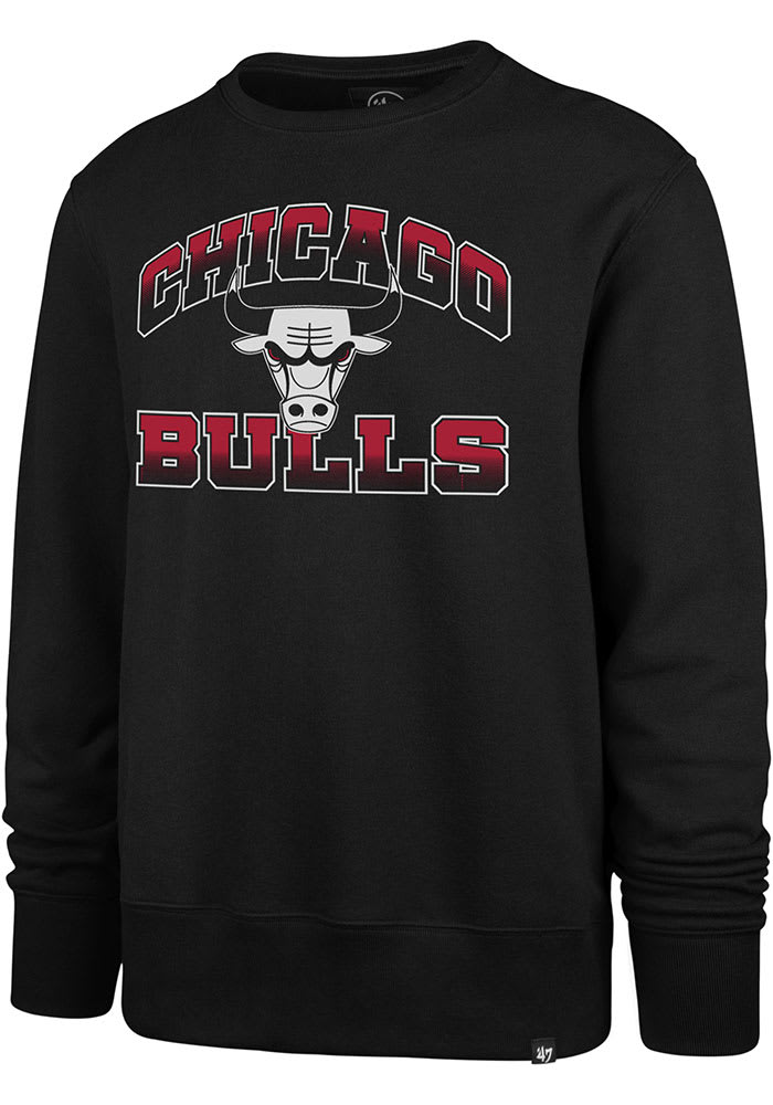 47 Chicago Bulls Mens Black Half Fade Headline Long Sleeve Crew Sweatshirt