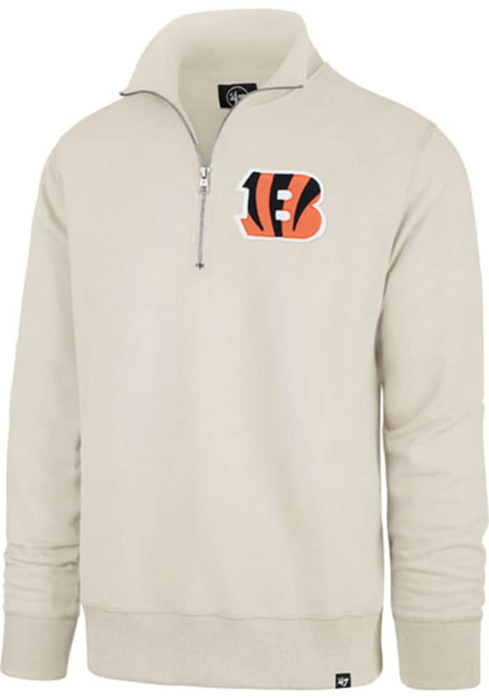 47 Cincinnati Bengals Mens Grey LEFT CHEST STRIKER Long Sleeve Qtr Zip Fashion Pullover