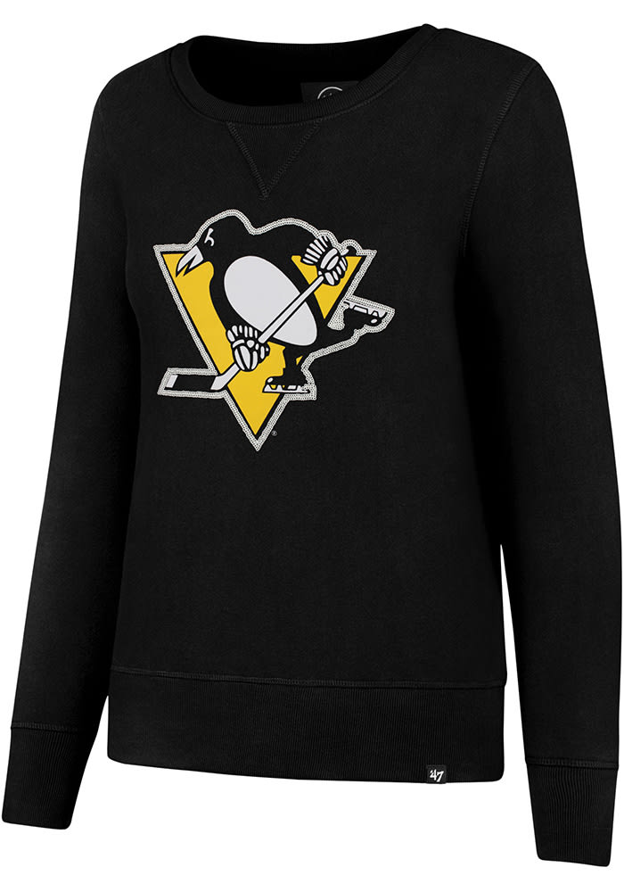 47 Pittsburgh Penguins Womens Black Sparkle Headline Crew Sweatshirt