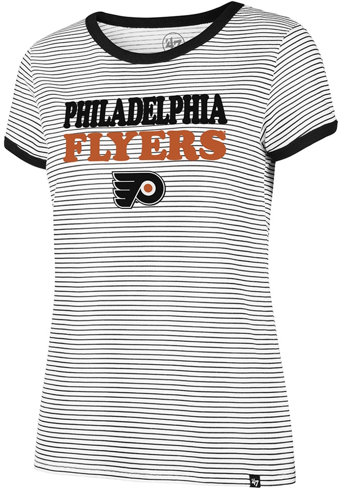 47 Philadelphia Flyers Womens White Striped Ringer Short Sleeve Crew T-Shirt