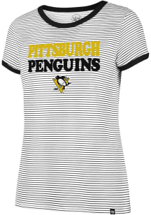 47 Pittsburgh Penguins Womens White Striped Ringer Short Sleeve Crew T-Shirt