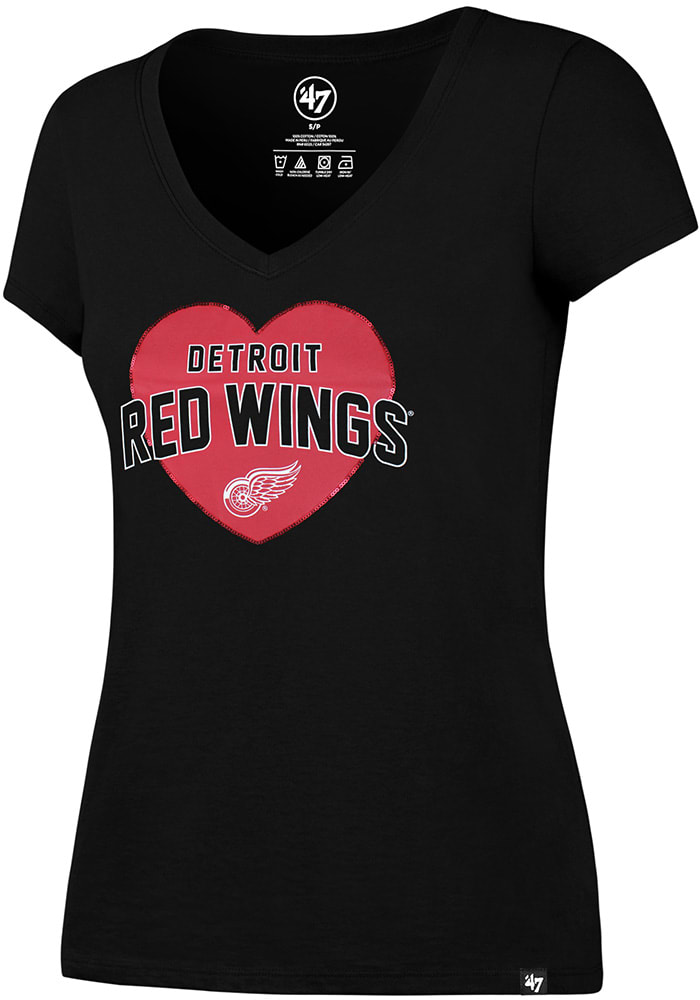 47 Detroit Red Wings Womens Black Lux Sequin V-Neck