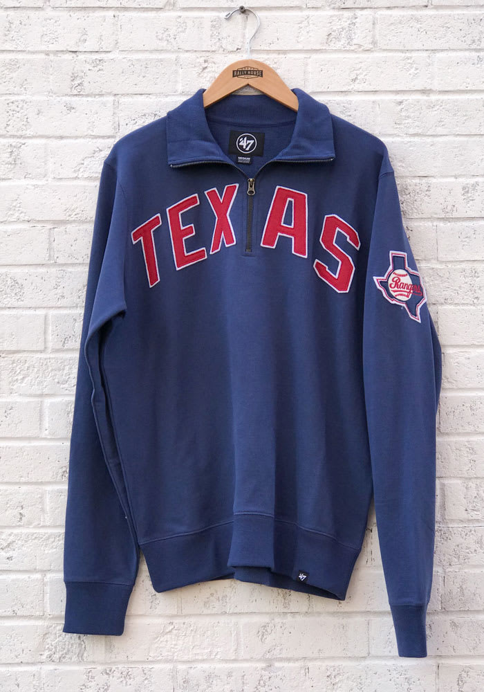 47 Texas Rangers Mens Blue Striker Long Sleeve 1/4 Zip Fashion Pullover