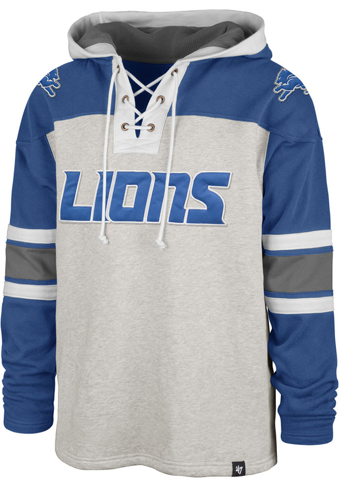 '47 Men's Detroit Lions Grey Franklin Long Sleeve Hooded T-Shirt