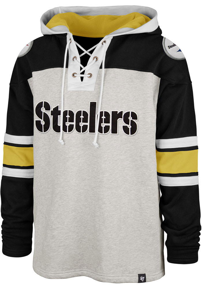 47 Men's Pittsburgh Steelers Grey Franklin Long Sleeve Hooded T-Shirt