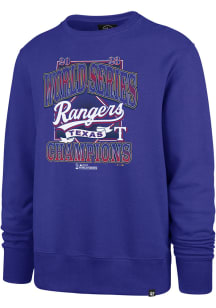 47 Texas Rangers Mens Blue 2023 World Series Champions Headline Long Sleeve Crew Sweatshirt