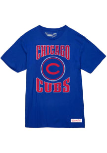 Mitchell and Ness Chicago Cubs Blue Arched Logo Slub Short Sleeve Fashion T Shirt