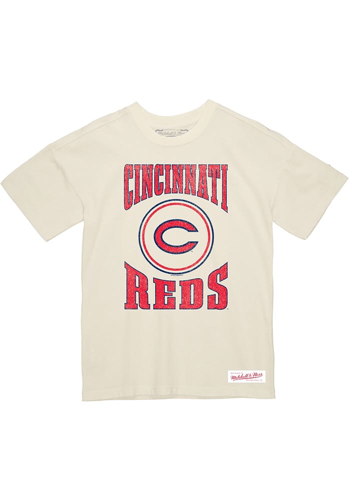 Mitchell and Ness Cincinnati Reds White Arched Logo Slub Short Sleeve Fashion T Shirt