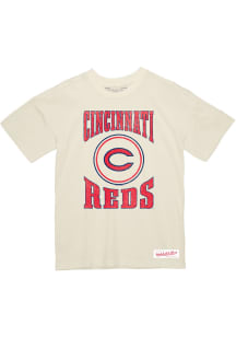 Mitchell and Ness Cincinnati Reds White Arched Logo Slub Short Sleeve Fashion T Shirt