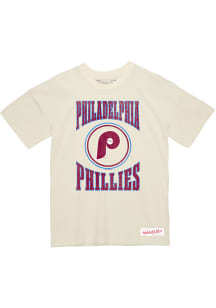 Mitchell and Ness Philadelphia Phillies White Arched Logo Slub Short Sleeve Fashion T Shirt