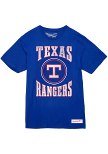 Mitchell and Ness Texas Rangers Blue Arched Logo Slub Short Sleeve Fashion T Shirt