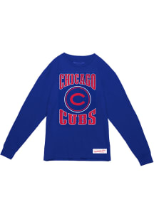 Mitchell and Ness Chicago Cubs Blue Arched Logo Slub Long Sleeve Fashion T Shirt
