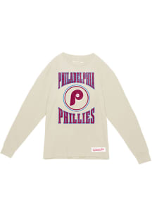Mitchell and Ness Philadelphia Phillies White Arched Logo Slub Long Sleeve Fashion T Shirt