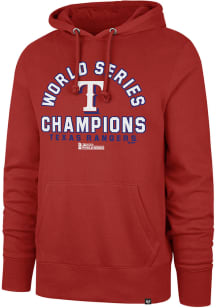 47 Texas Rangers Mens Red 2023 World Series Champions Headline Long Sleeve Hoodie