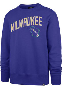 47 Milwaukee Bucks Mens Blue City Edition Pregame Headline Long Sleeve Crew Sweatshirt