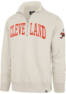 47 Cleveland Browns Mens Oatmeal Striker Long Sleeve Qtr Zip Fashion Pullover