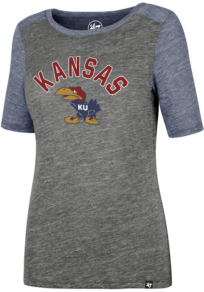 47 Kansas Jayhawks Womens Grey Encore Empire Short Sleeve Crew T-Shirt