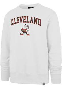 47 Cleveland Browns Mens White Arch Game Headline Retro Logo Long Sleeve Crew Sweatshirt