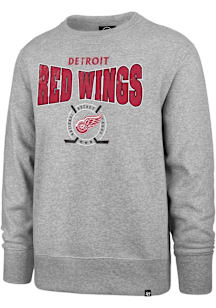 47 Detroit Red Wings Mens Grey Forehand Headline Long Sleeve Crew Sweatshirt