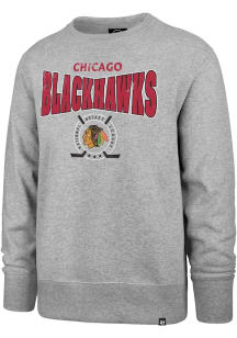 47 Chicago Blackhawks Mens Grey Forehand Headline Long Sleeve Crew Sweatshirt