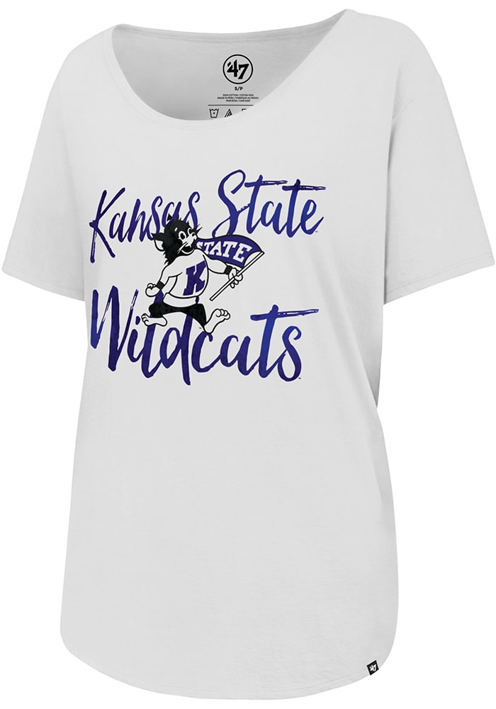 47 K-State Wildcats Womens White Watercolor Boyfriend Short Sleeve Scoop