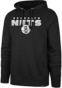 47 Brooklyn Nets Mens Black Half Drop Headline Long Sleeve Hoodie