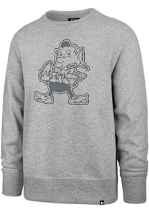 47 Cleveland Browns Mens Grey Pop Imprint Headline Retro Logo Long Sleeve Crew Sweatshirt