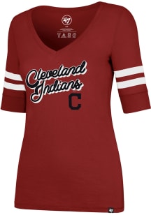 47 Cleveland Indians Womens Red Flanker Stripe V-Neck T-Shirt