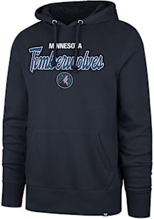 47 Minnesota Timberwolves Mens Navy Blue Cross City Script Headline Long Sleeve Hoodie