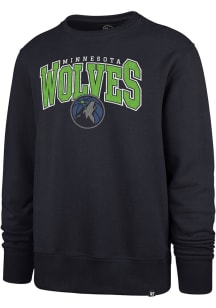 47 Minnesota Timberwolves Mens Navy Blue Varsity Block Headline Long Sleeve Crew Sweatshirt