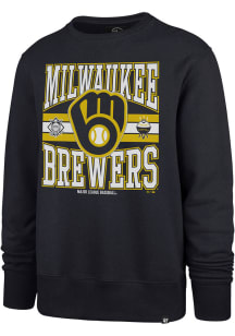 47 Milwaukee Brewers Mens Navy Blue Letters Headline Long Sleeve Crew Sweatshirt