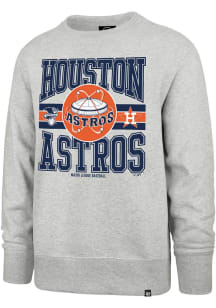 47 Houston Astros Mens Grey Letters Headline Coop Long Sleeve Crew Sweatshirt