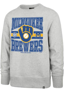 47 Milwaukee Brewers Mens Grey Letters Headline Coop Long Sleeve Crew Sweatshirt