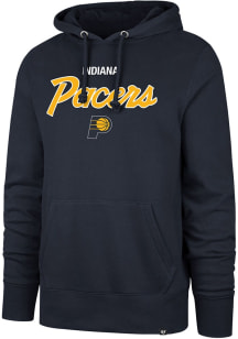 47 Indiana Pacers Mens Navy Blue City Script Headline Long Sleeve Hoodie