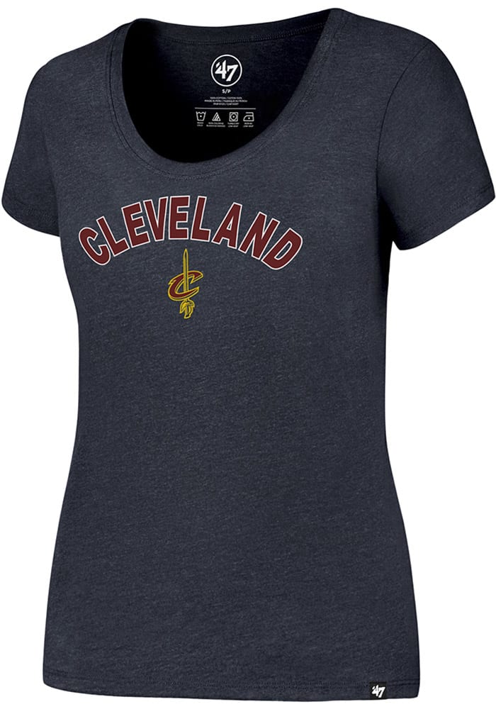 47 Cleveland Cavaliers Womens Navy Blue Club Arch Wordmark Scoop T-Shirt