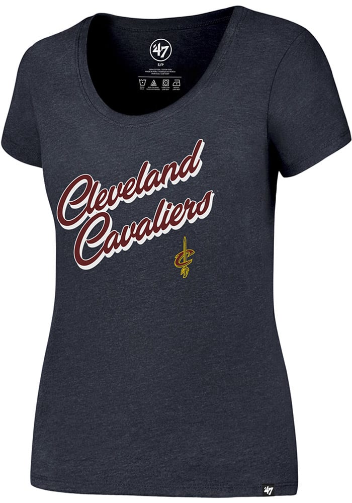 47 Cleveland Cavaliers Womens Navy Blue Club Slant Wordmark Scoop T-Shirt