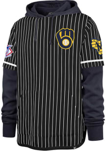 47 Milwaukee Brewers Mens Navy Blue Pinstripe Double Header Shortstop Fashion Hood