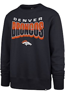 47 Denver Broncos Mens Navy Blue Brush by Headline Long Sleeve Crew Sweatshirt