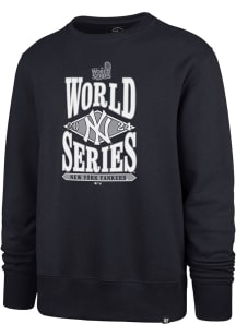 47 New York Yankees Mens Navy Blue 2024 World Series Participant Diamond Stack Long Sleeve Crew Sw..