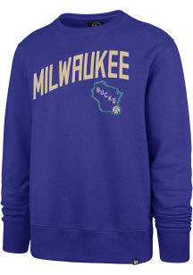 47 Milwaukee Bucks Mens Blue City Edition Postgame Headline Long Sleeve Crew Sweatshirt