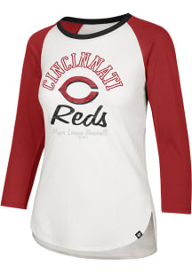 47 Cincinnati Reds Womens White Arch Script Splitter Long Sleeve Crew T-Shirt