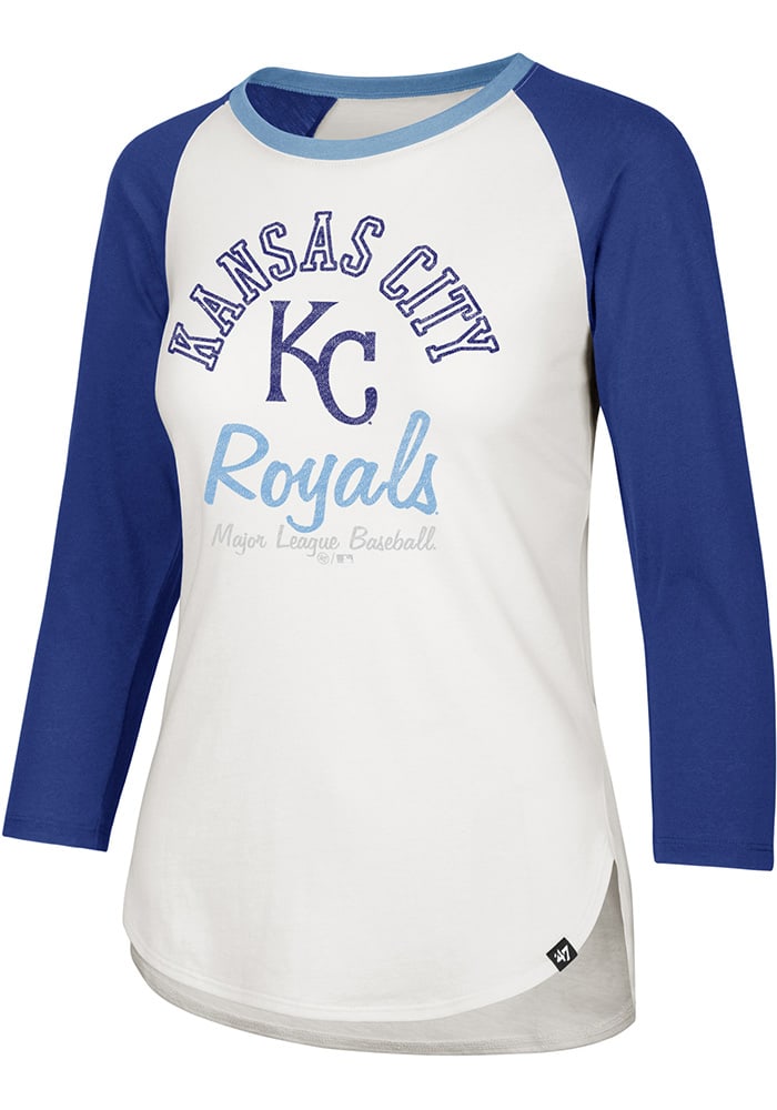 47 Kansas City Royals Womens White Arch Script Splitter Long Sleeve Crew T-Shirt