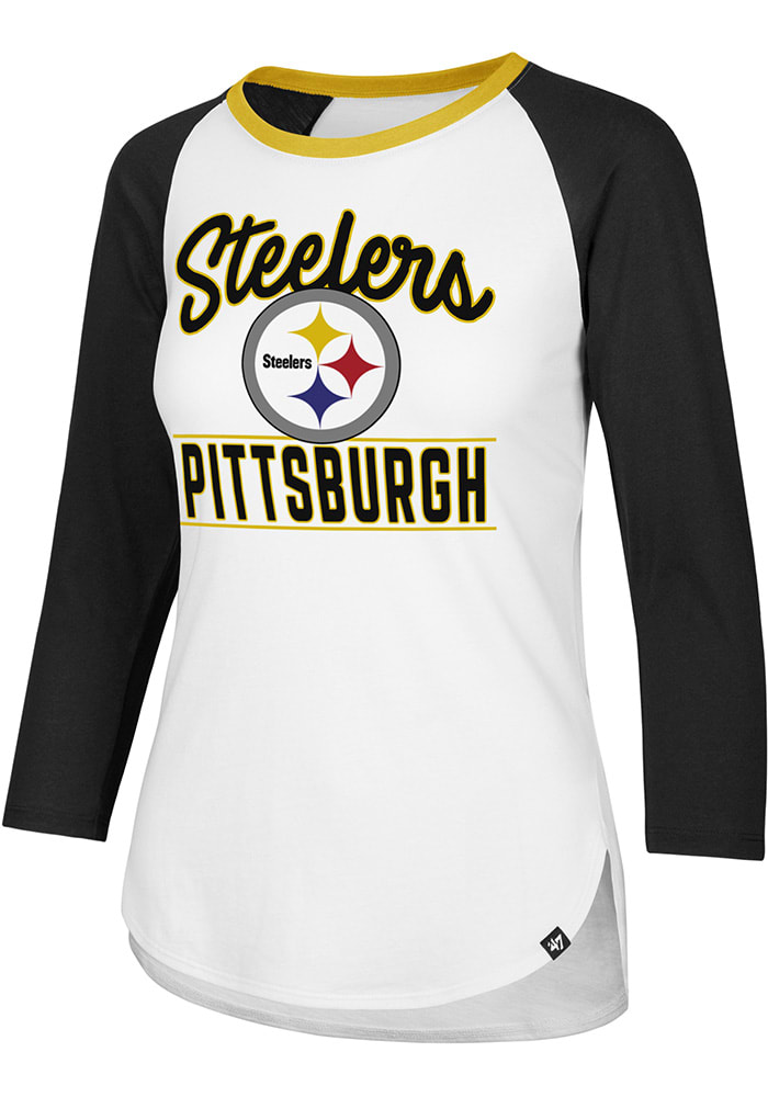 Steelers Women's '47 High Rise Frankie Raglan Long Sleeve T-Shirt - L