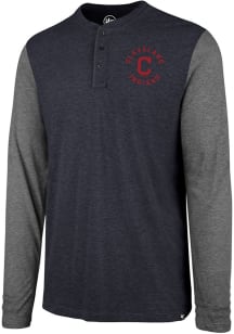 47 Cleveland Indians Navy Blue Match Henley Long Sleeve Fashion T Shirt