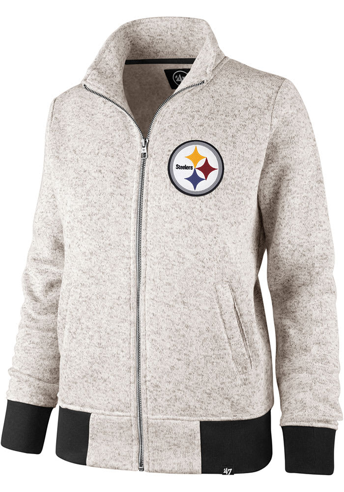 47 Pittsburgh Steelers Womens Oatmeal Kodiak Long Sleeve Full Zip Jacket