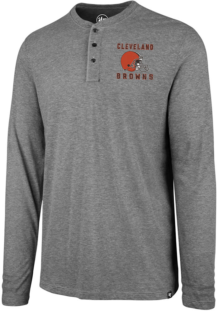 47 Cleveland Browns Grey Henley Long Sleeve Fashion T Shirt