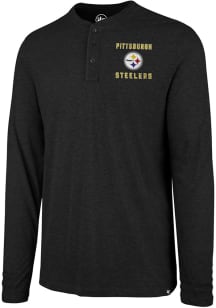 47 Pittsburgh Steelers Black Henley Long Sleeve Fashion T Shirt