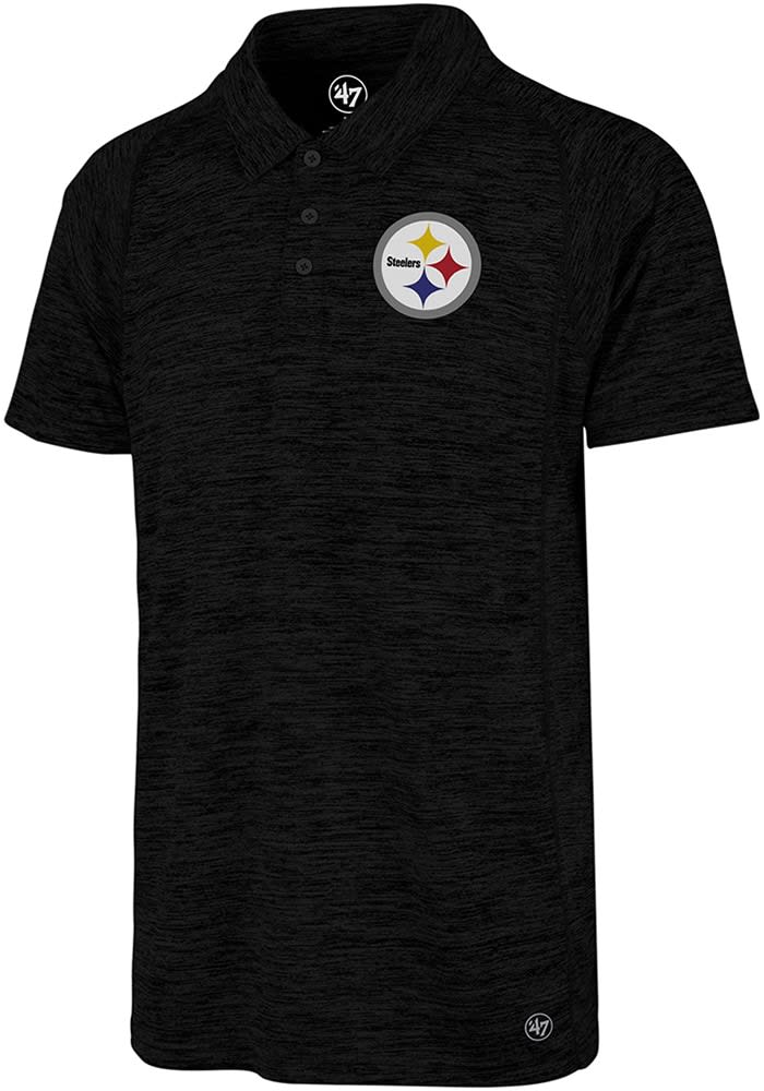 47 Pittsburgh Steelers Black Impact Short Sleeve Polo, Black, 100% POLYESTER, Size L, Rally House